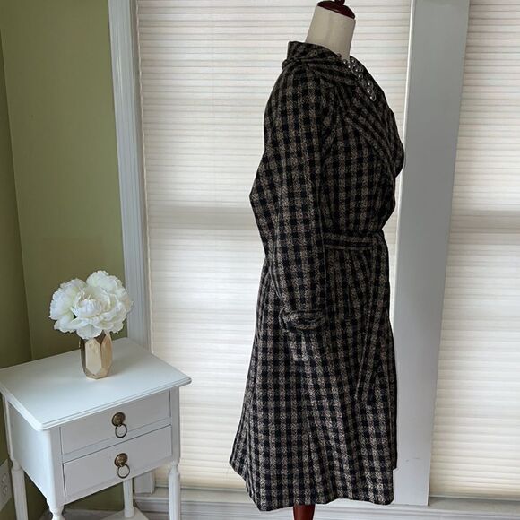 Nerazzurri Women’s S gorgeous Black and brown check long belted coat jacket - Picture 12 of 16